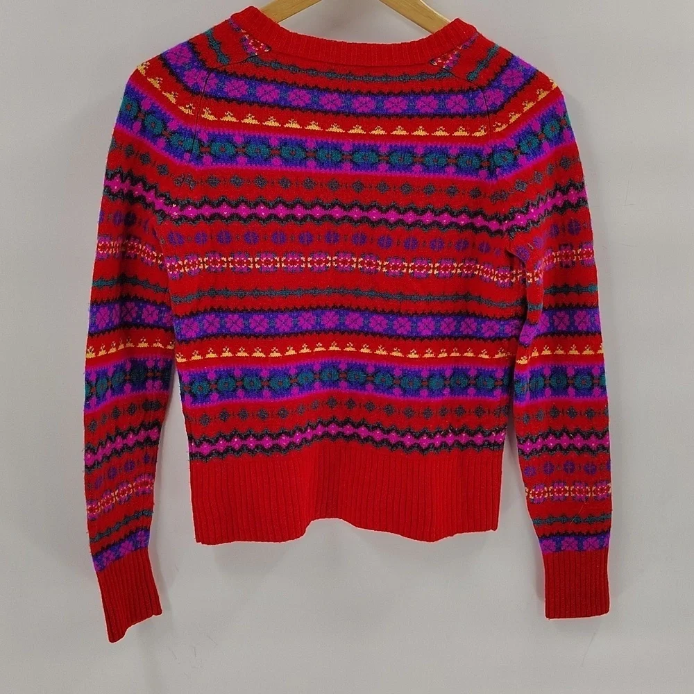 J. Crew Pullover Crew Neck Wool Sweater XS Red Multicolor Nordic Fair Isle